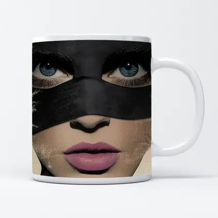 Woman Blue Eyes Black Mask Portrait Art
