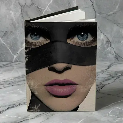 Woman Blue Eyes Black Mask Portrait Art