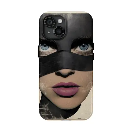 Woman Blue Eyes Black Mask Portrait Art