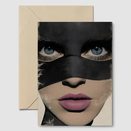 Woman Blue Eyes Black Mask Portrait Art