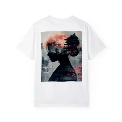 Japanese Woman Silhouette Pagoda Cherry Blossoms Moon