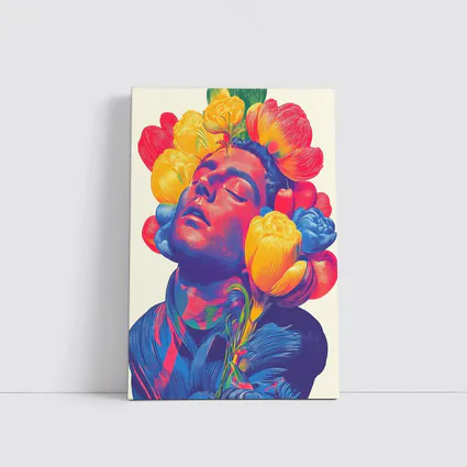 Man With Colorful Flowers Surreal Pop Art
