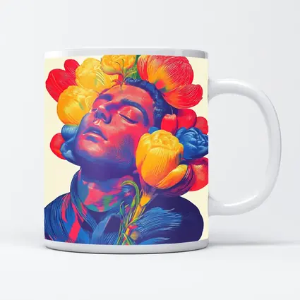 Man With Colorful Flowers Surreal Pop Art