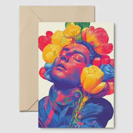 Man With Colorful Flowers Surreal Pop Art
