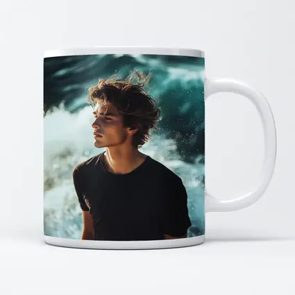 Young Man Standing By Ocean Waves