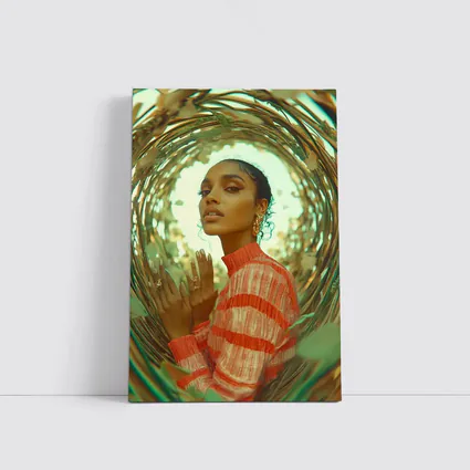 Woman in Orange Stripes Gold Botanical Frame