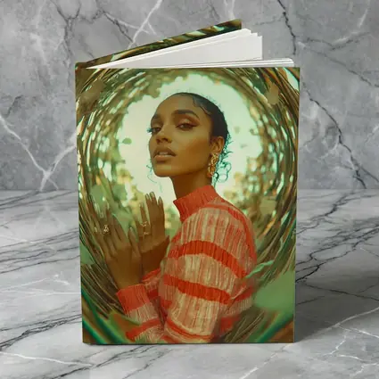 Woman in Orange Stripes Gold Botanical Frame