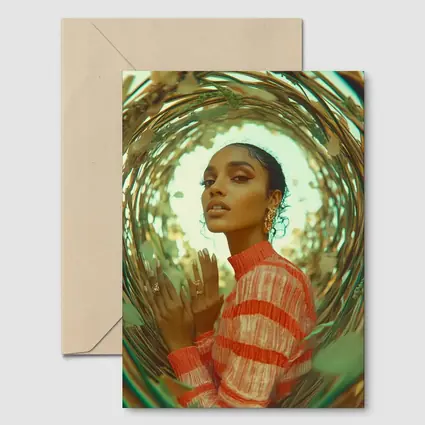 Woman in Orange Stripes Gold Botanical Frame