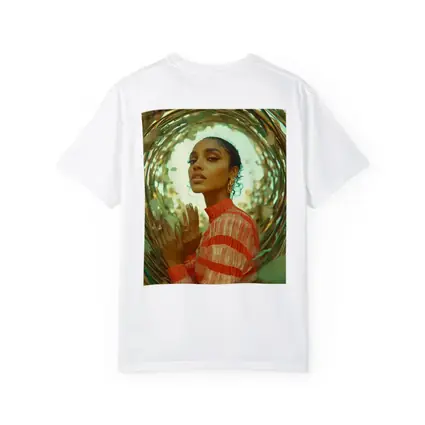 Woman in Orange Stripes Gold Botanical Frame