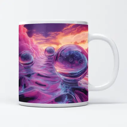 Glass Orbs Floating Over Purple Surreal Landscape