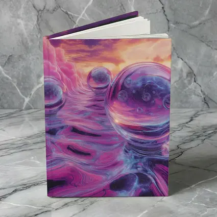 Glass Orbs Floating Over Purple Surreal Landscape