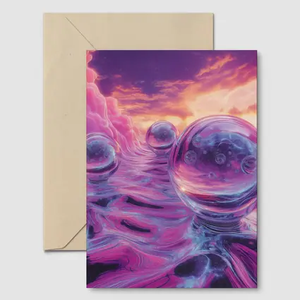 Glass Orbs Floating Over Purple Surreal Landscape