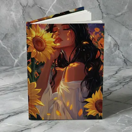 Woman Among Sunflowers Under Full Moon