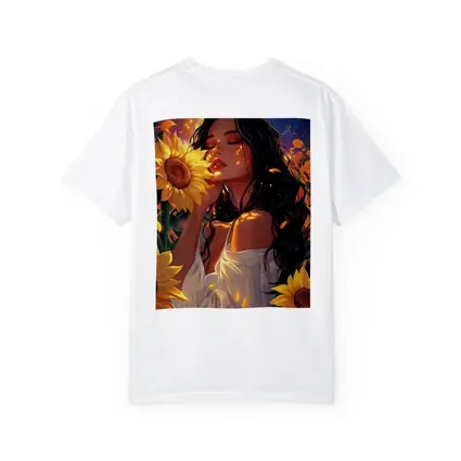 Woman Among Sunflowers Under Full Moon
