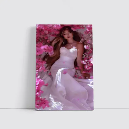 Woman in White Dress Pink Blossom Garden