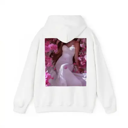 Woman in White Dress Pink Blossom Garden