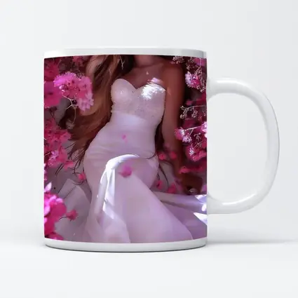 Woman in White Dress Pink Blossom Garden