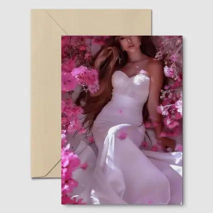 Woman in White Dress Pink Blossom Garden