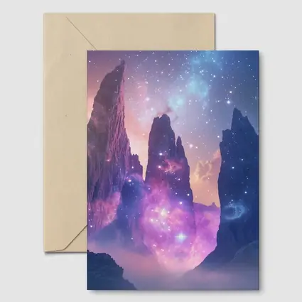 Fantasy Mountain Peaks Cosmic Galaxy Sky