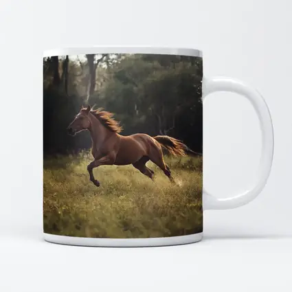 Chestnut Horse Galloping Through Green Meadow