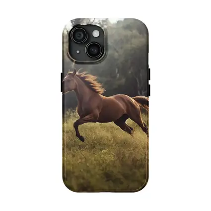 Chestnut Horse Galloping Through Green Meadow