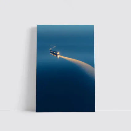 Surreal Train Crossing Calm Blue Water