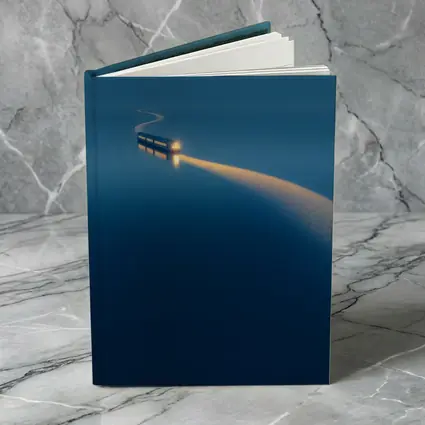 Surreal Train Crossing Calm Blue Water