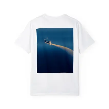 Surreal Train Crossing Calm Blue Water