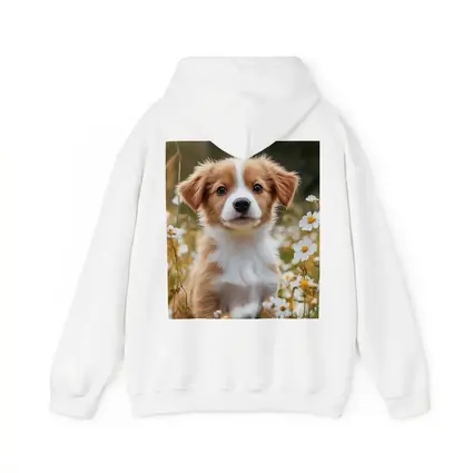 Cute Puppy Sitting Among White Daisies
