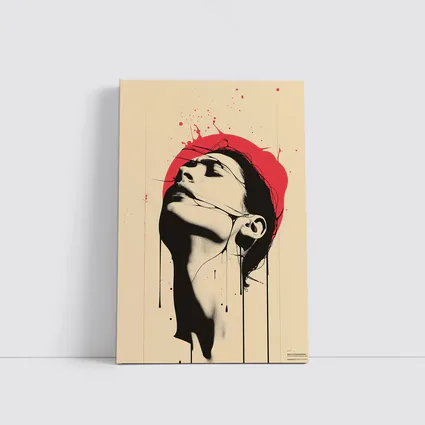 Woman Head Tilted Back Red Circle Art