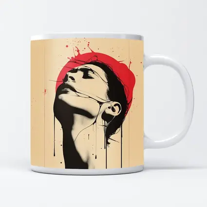 Woman Head Tilted Back Red Circle Art