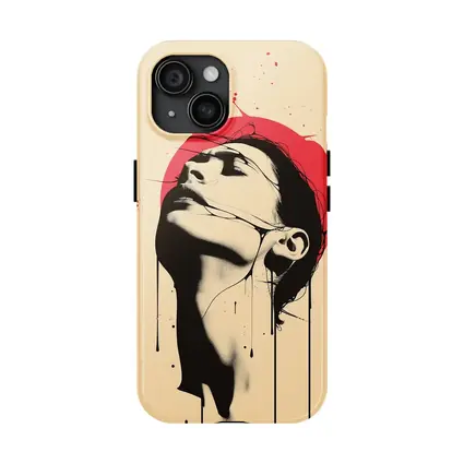 Woman Head Tilted Back Red Circle Art