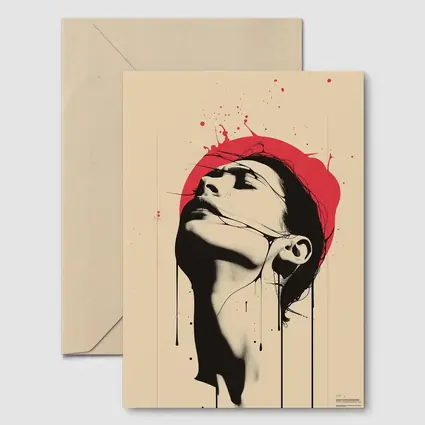 Woman Head Tilted Back Red Circle Art