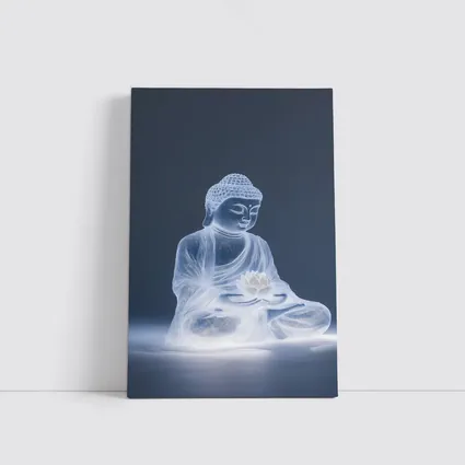 Glowing Buddha Lotus Meditation Gray Background