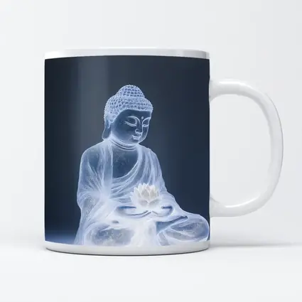 Glowing Buddha Lotus Meditation Gray Background