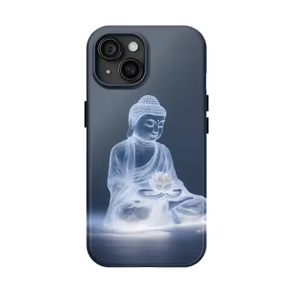 Glowing Buddha Lotus Meditation Gray Background