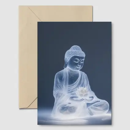 Glowing Buddha Lotus Meditation Gray Background