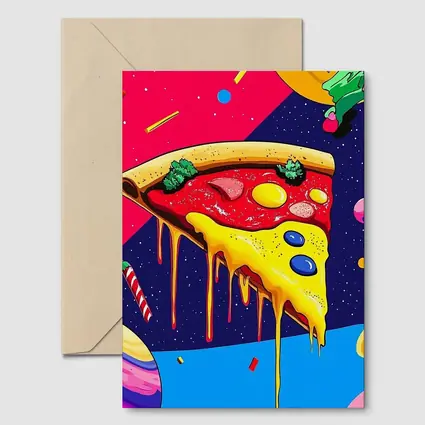Pop Art Pizza Slice In Cosmic Space