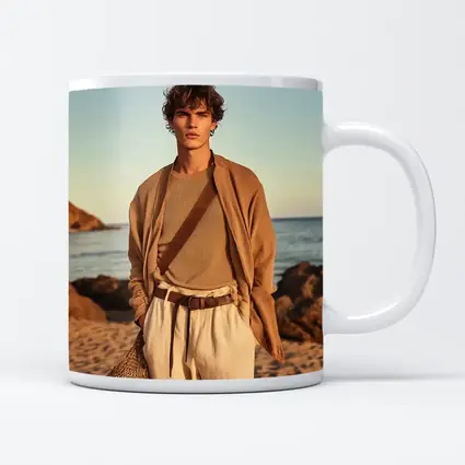 Young Man Beige Outfit Rocky Beach