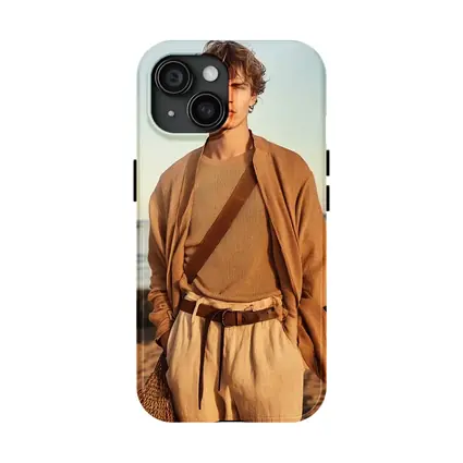 Young Man Beige Outfit Rocky Beach