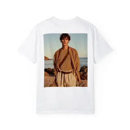 Young Man Beige Outfit Rocky Beach