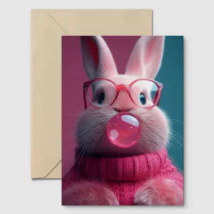 Pink Bunny Blowing Bubble Gum Art