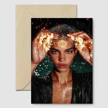 Young Man Fire Hands Mystical Dark Portrait