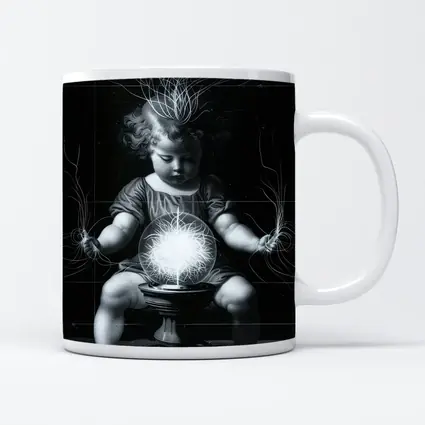 Child with Glowing Energy Ball Black Background