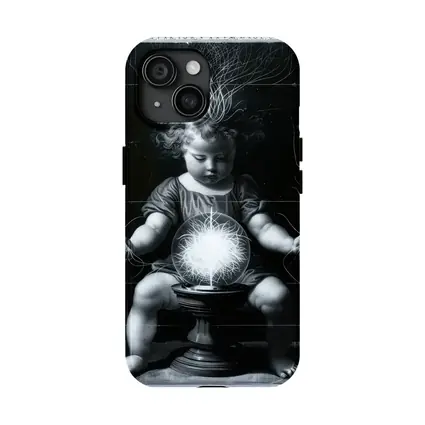 Child with Glowing Energy Ball Black Background