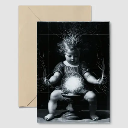Child with Glowing Energy Ball Black Background