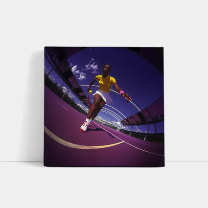 Tennis Player On Purple Court Fisheye