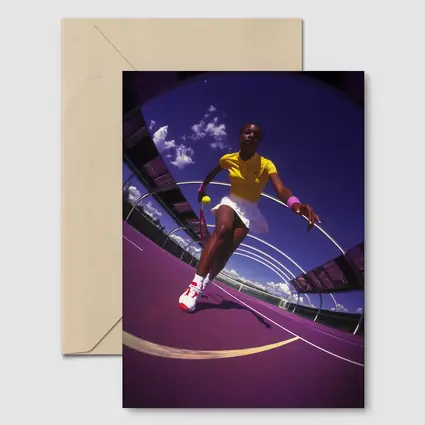 Tennis Player On Purple Court Fisheye
