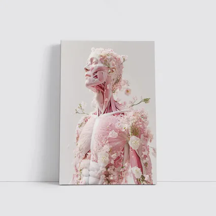 Floral Anatomy Figure Pink Flowers Surreal Art