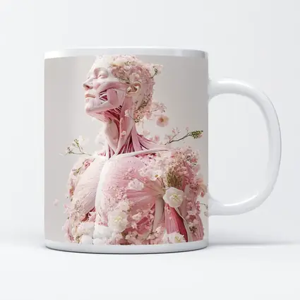 Floral Anatomy Figure Pink Flowers Surreal Art